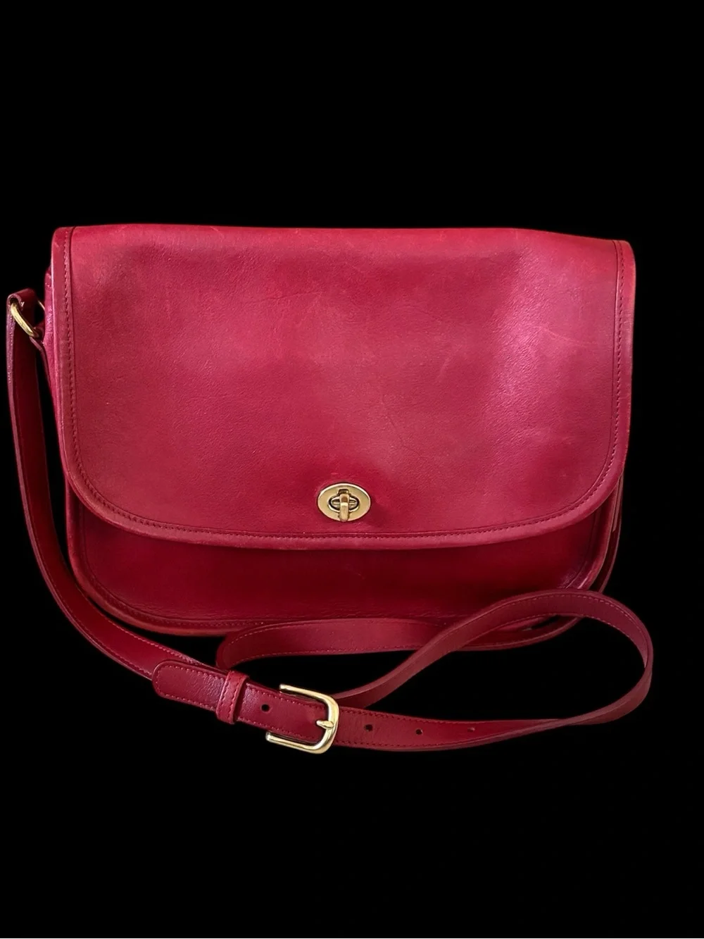 Vintage Coach 9790 Red  City Crossbody Bag Nickel Turn Lock - Picture 2 of 16